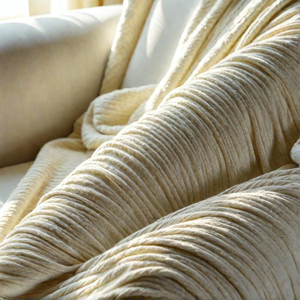 Textured cream throw pillows bathed in warm afternoon light